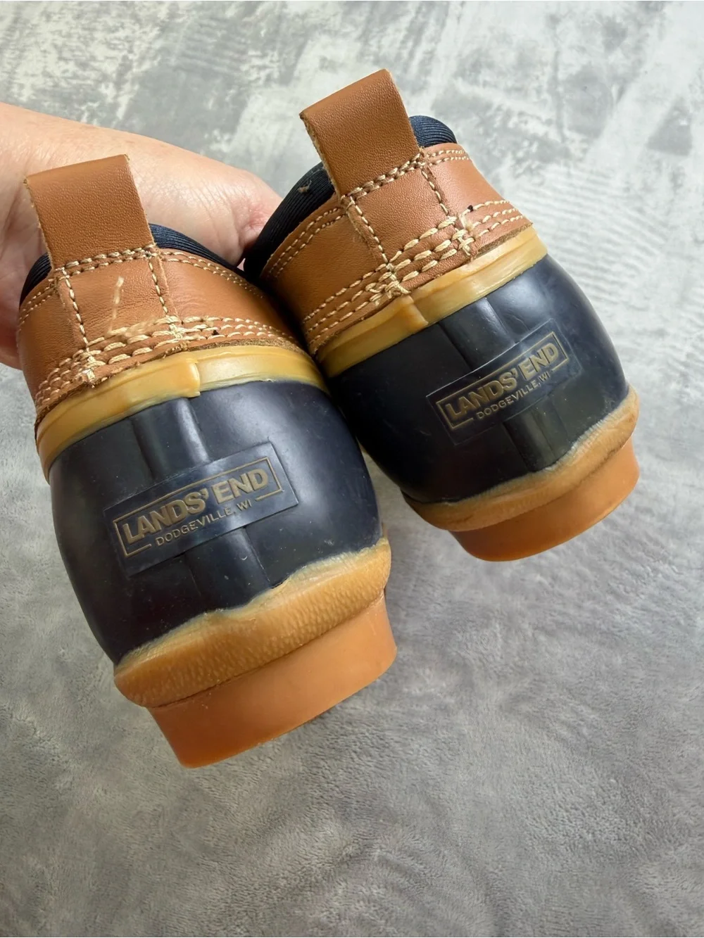 Lands' End Men's Brown Leather and Black Rubber Duck Boots Women’s Winter Snow 9